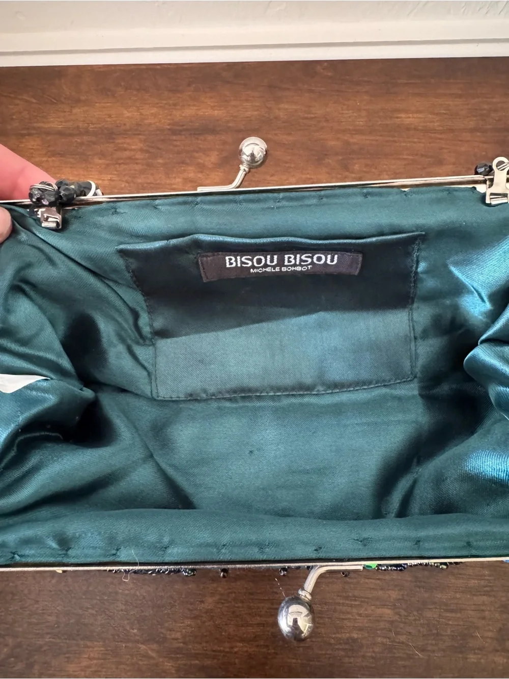 Bisou Bisou Teal Beaded Butterfly Clutch Handbag
